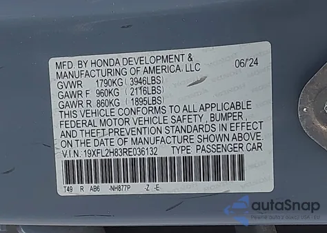 2024 Honda Civic Sport from USA, damaged, VIN 19XFL2H83RE036132
